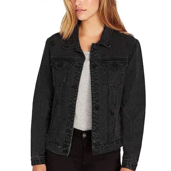 Buffalo David Bitton Black Distressed Jean Denim Jacket - Picture 1 of 12